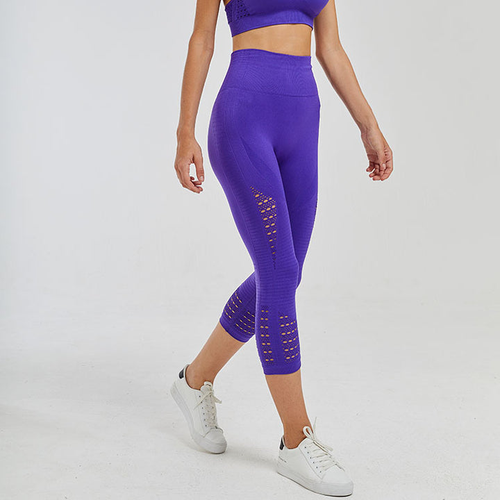 High Waist Stretch Sports Fitness Cropped Pants - Blue Force Sports