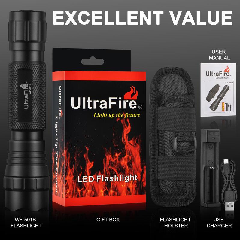 Linterna LED táctica de 1200 lúmenes con funda y batería recargable