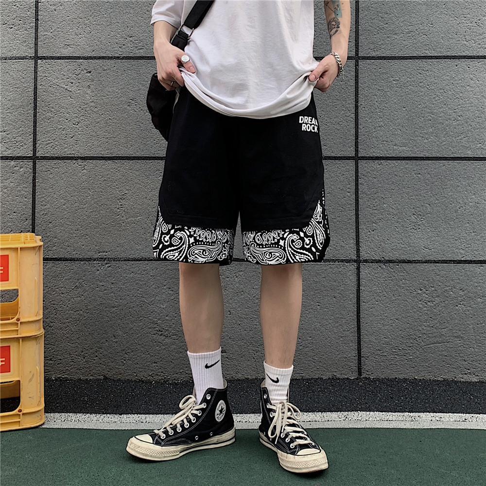Head Cashew Flower Shorts Hip-hop Trend Loose Fake Two-piece Five-point Pants - Blue Force Sports
