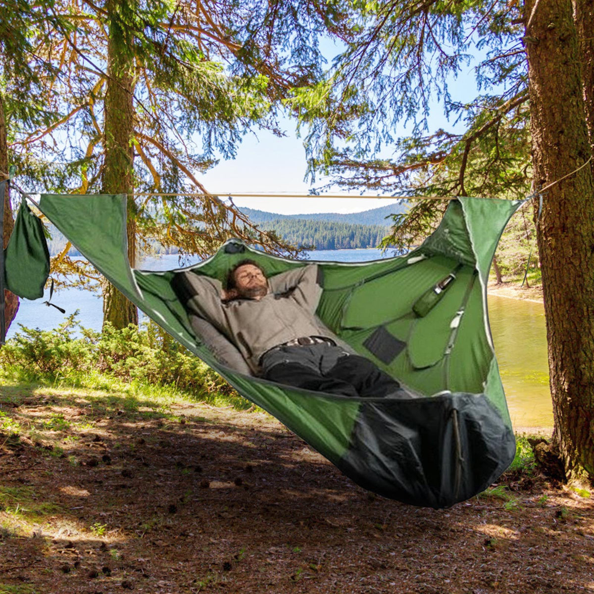 Flat Sleep Hammock Tent With Bug Net And Suspension Kit Outdoor Camp Super Long Camping Portable Hammock - Blue Force Sports