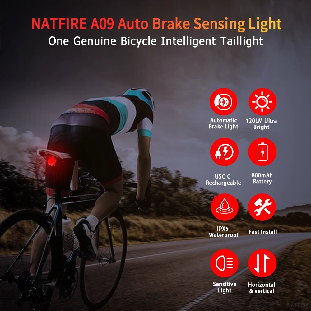 Luz trasera de bicicleta con detección de freno automático inteligente