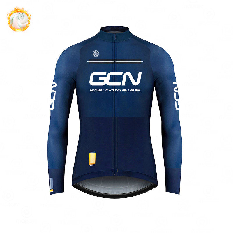 GCN Fleece Long Sleeve Cycling Jersey Cycling Jersey Running Winter New Series - Blue Force Sports