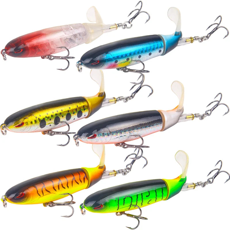 6 Stück Topwater-Angelköder mit rotierendem Schwanz