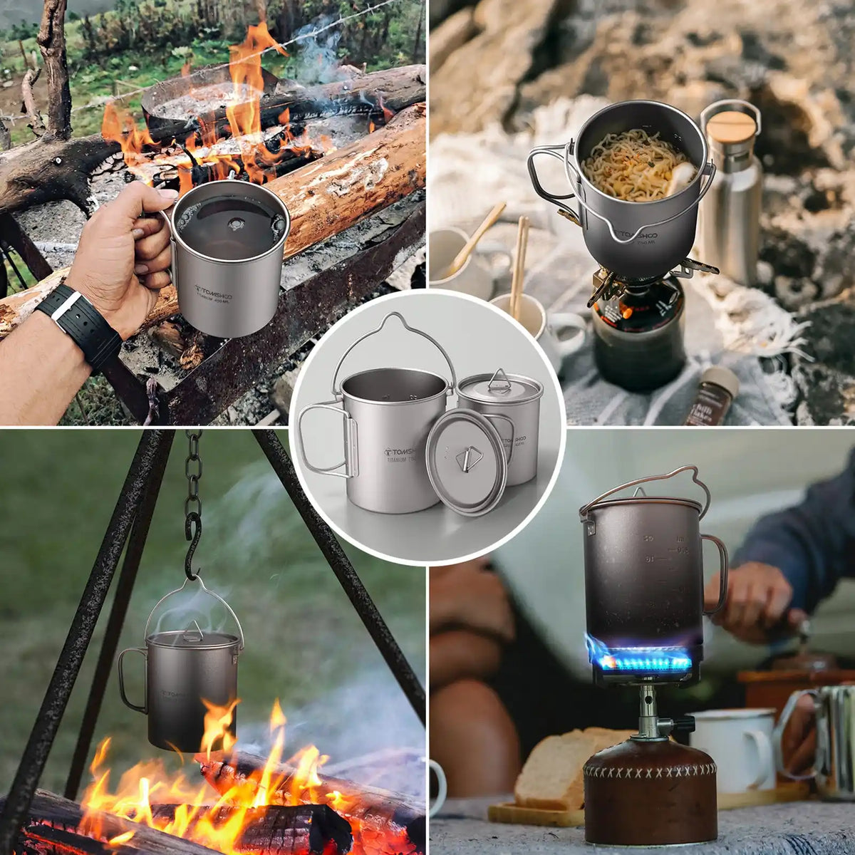 Juego de utensilios de cocina ultraligeros de titanio para acampar
