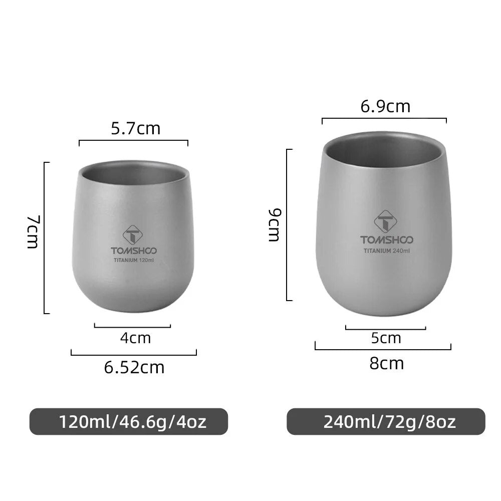 Taza de camping de titanio con aislamiento de doble pared