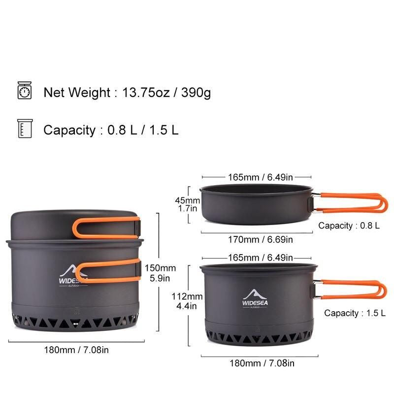 Outdoor-Camping-Kochgeschirr-Set 2,3 l, leichte Aluminiumtöpfe zum Wandern und Reisen