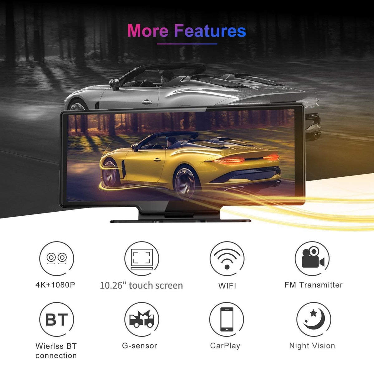 10.26-Inch Touchscreen Dash Cam with Rear Camera
