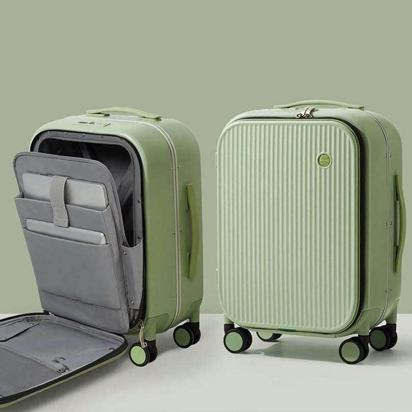 Carry On Suitcase with Aluminum Frame & Front Laptop Pocket, TSA Lock, Spinner Wheels