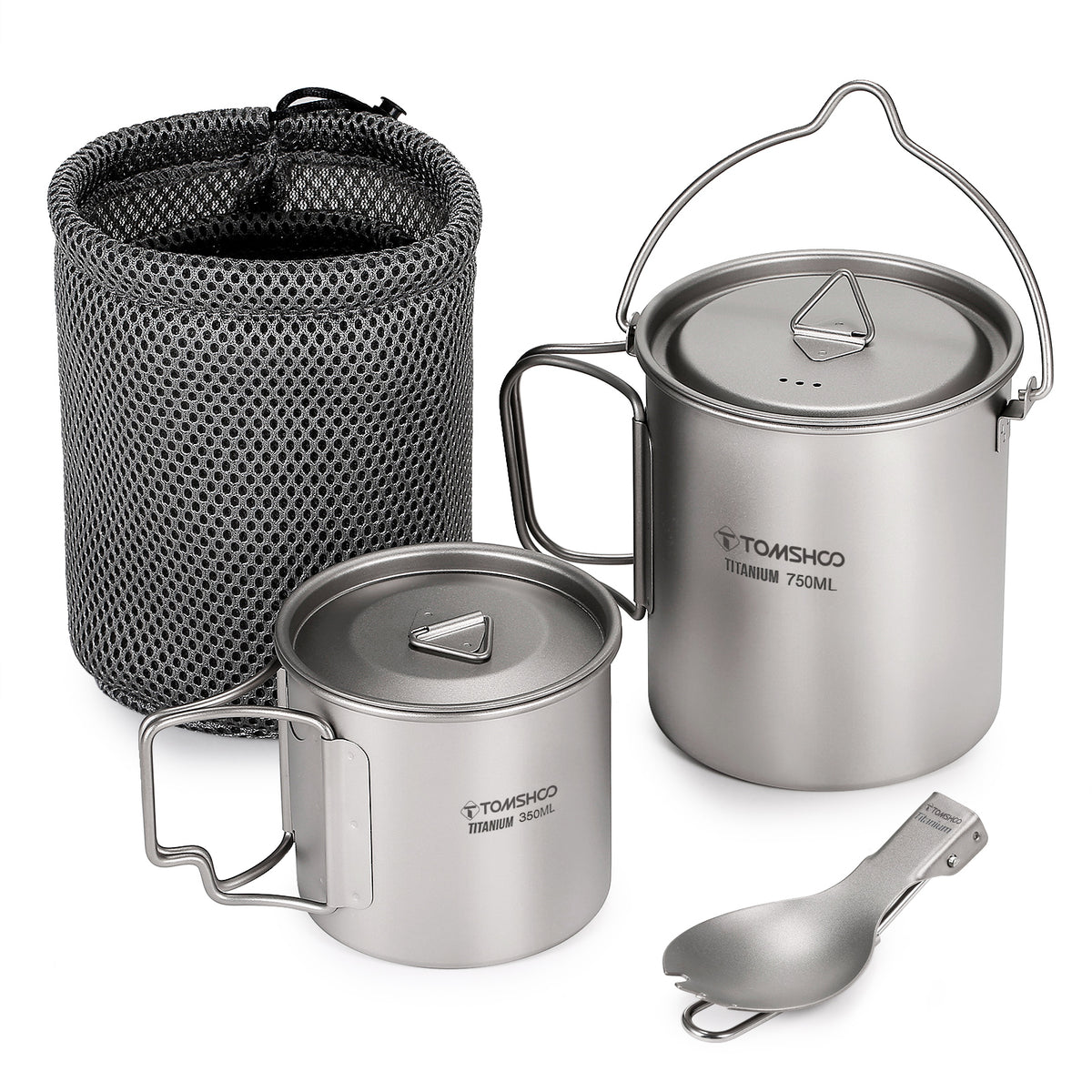 Juego de utensilios de cocina ultraligeros de titanio para acampar