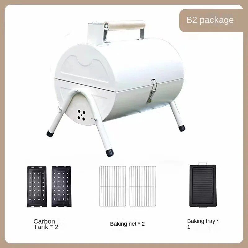 Tragbarer Holzkohlegrill mit zwei Kochflächen – Rauchfreier, leicht zu transportierender Grill für Outdoor-Abenteuer