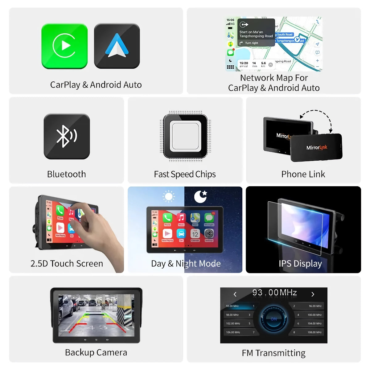 Universal 7" Touch Screen Multimedia Video Player with Wireless CarPlay & Android Auto