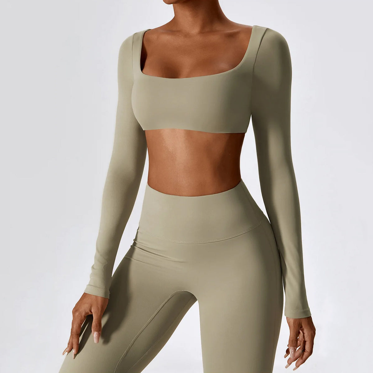 Langärmliges bauchfreies Yoga-Shirt