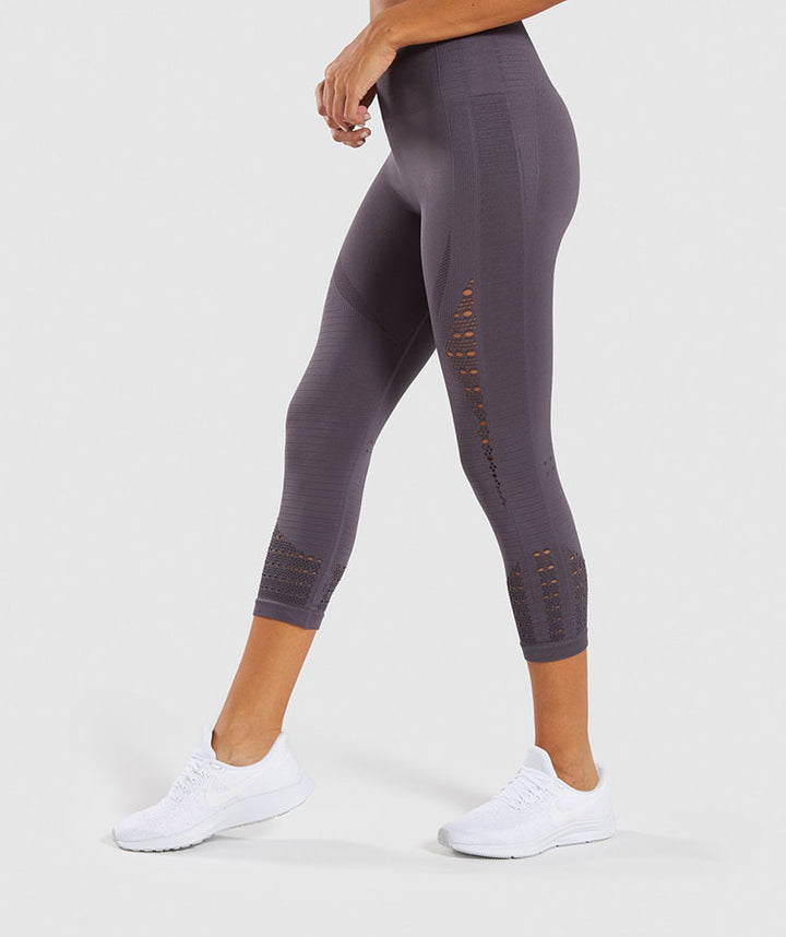 High Waist Stretch Sports Fitness Cropped Pants - Blue Force Sports