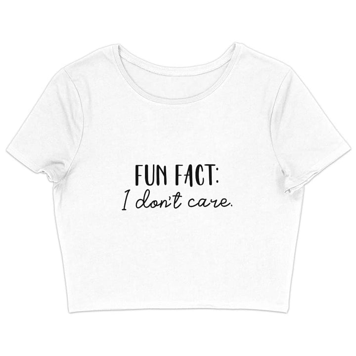 Fun Fact I Don't Care Women's Cropped T-Shirt - Cool Crop Top - Trendy Cropped Tee - Blue Force Sports
