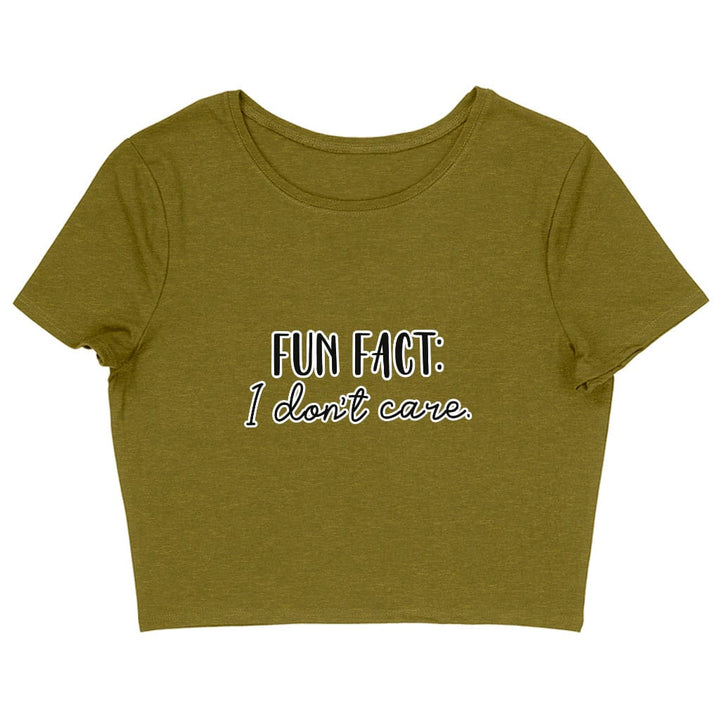 Fun Fact I Don't Care Women's Cropped T-Shirt - Cool Crop Top - Trendy Cropped Tee - Blue Force Sports