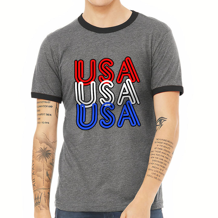 USA Printed Ringer T-Shirt - Patriotic T-Shirt - Best Print Ringer Tee - Blue Force Sports