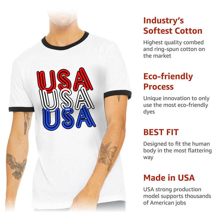 USA Printed Ringer T-Shirt - Patriotic T-Shirt - Best Print Ringer Tee - Blue Force Sports