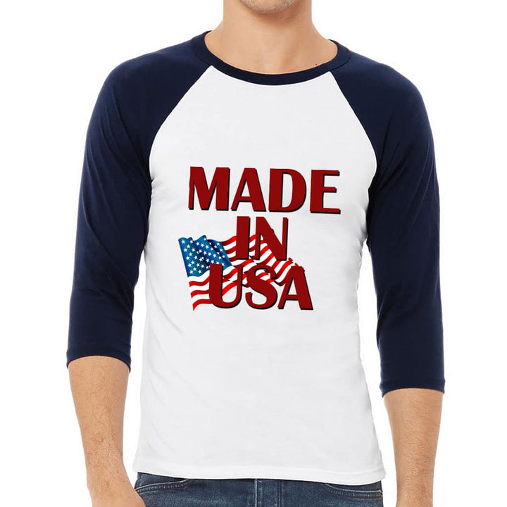 Made in USA Baseball T-Shirt - American Flag T-Shirt - Patriotic Design Baseball Tee - Blue Force Sports