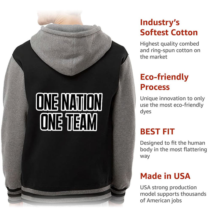 One Nation One Team Varsity Hoodie - Cool Zip Hoodie - Trendy Hooded Sweatshirt - Blue Force Sports