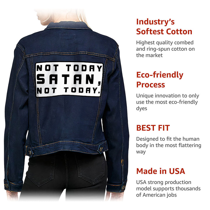 Not Today Satan Women's Denim Jacket - Cool Quote Ladies Denim Jacket - Printed Denim Jacket - Blue Force Sports