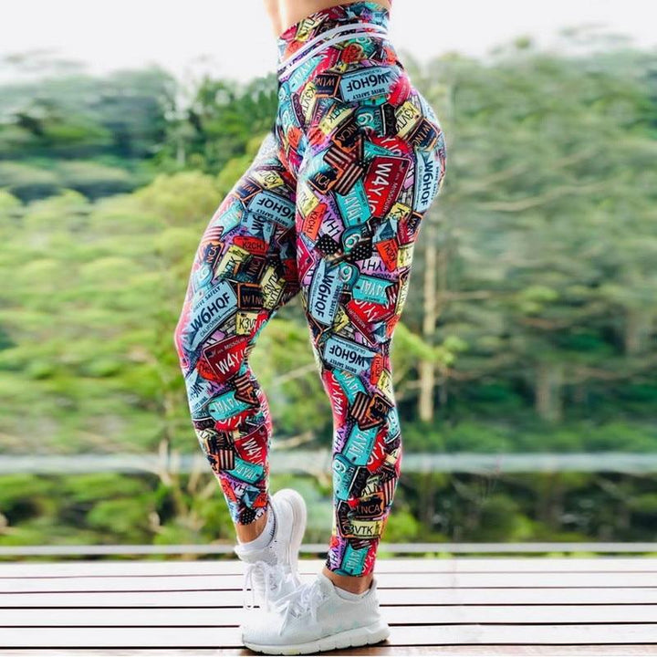Workout High Waisted Leggings with Print - Blue Force Sports