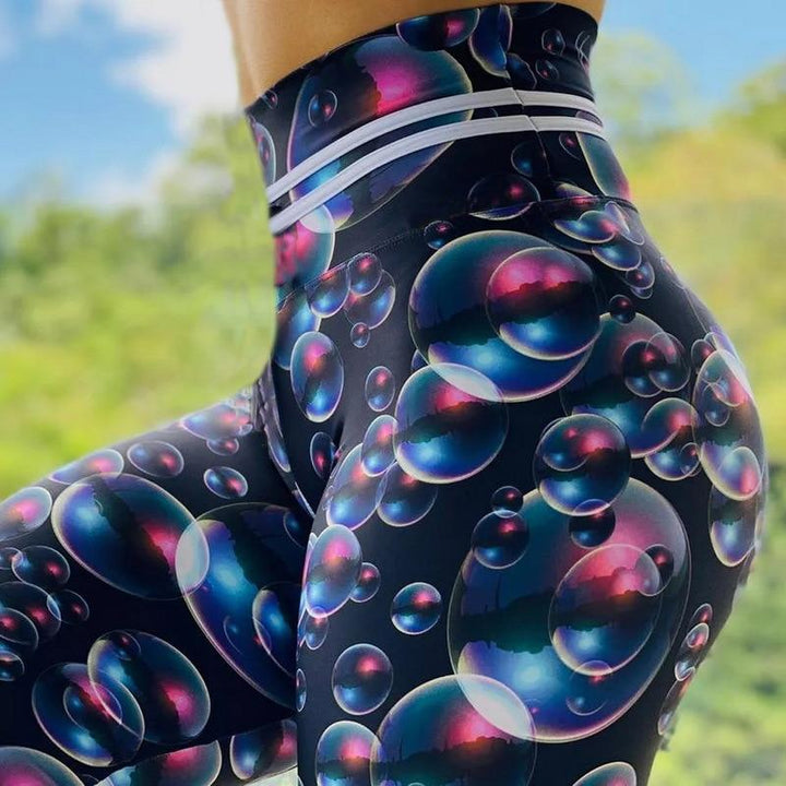 Workout High Waisted Leggings with Print - Blue Force Sports