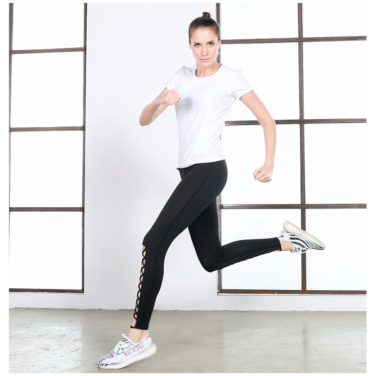 Elastic Waist Women's Nylon Sports Leggings - Blue Force Sports