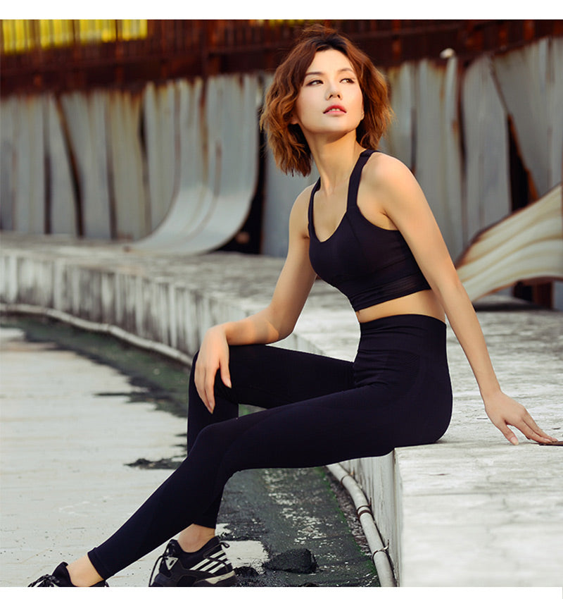 High Elastic Women's Polyester Yoga Leggings - Blue Force Sports
