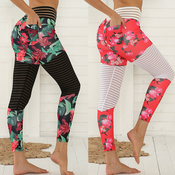 Floral Printed Push Up Leggings - Blue Force Sports