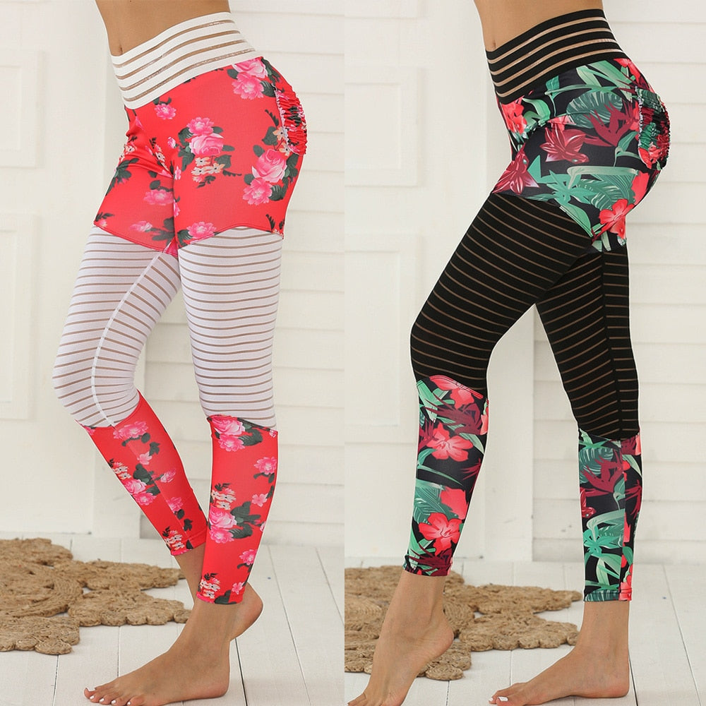 Floral Printed Push Up Leggings - Blue Force Sports