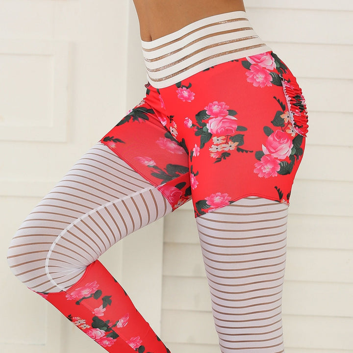 Floral Printed Push Up Leggings - Blue Force Sports