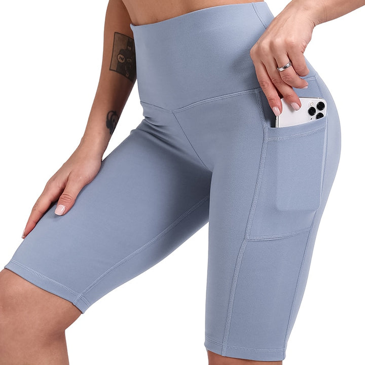 Solid Color Leggings with Pocket for Women - Blue Force Sports