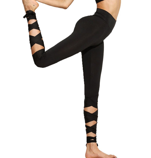 Women's Elastic Yoga Pants with Bandage Straps - Blue Force Sports