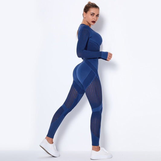 Women's Seamless Hollow Out Yoga Set - Blue Force Sports