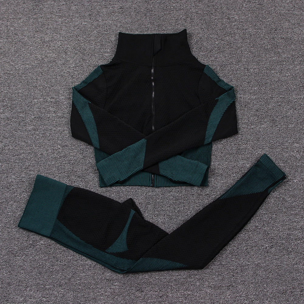 Women's Breathable Sports Crop Top and Leggings Set - Blue Force Sports