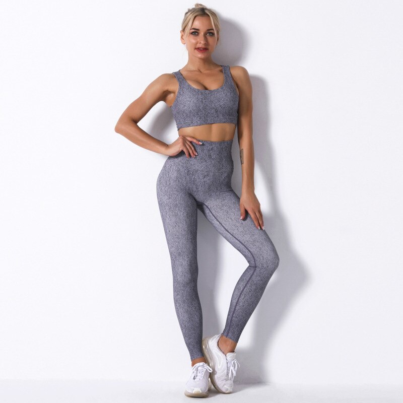 Women's Melange Color Yoga Bra and Leggings Set - Blue Force Sports