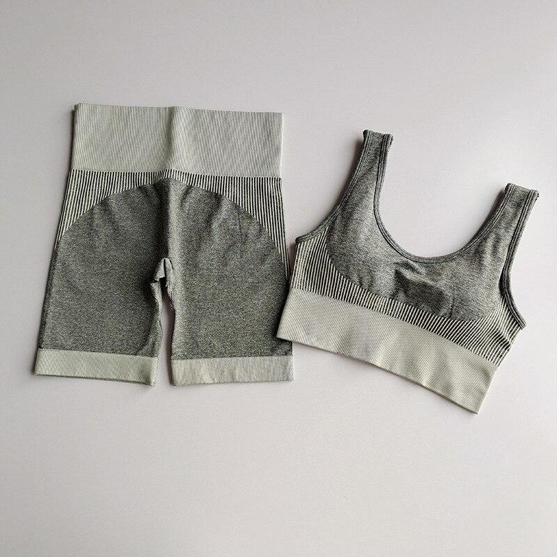 Women's Striped Detail Sports Bra and Shorts Set - Blue Force Sports