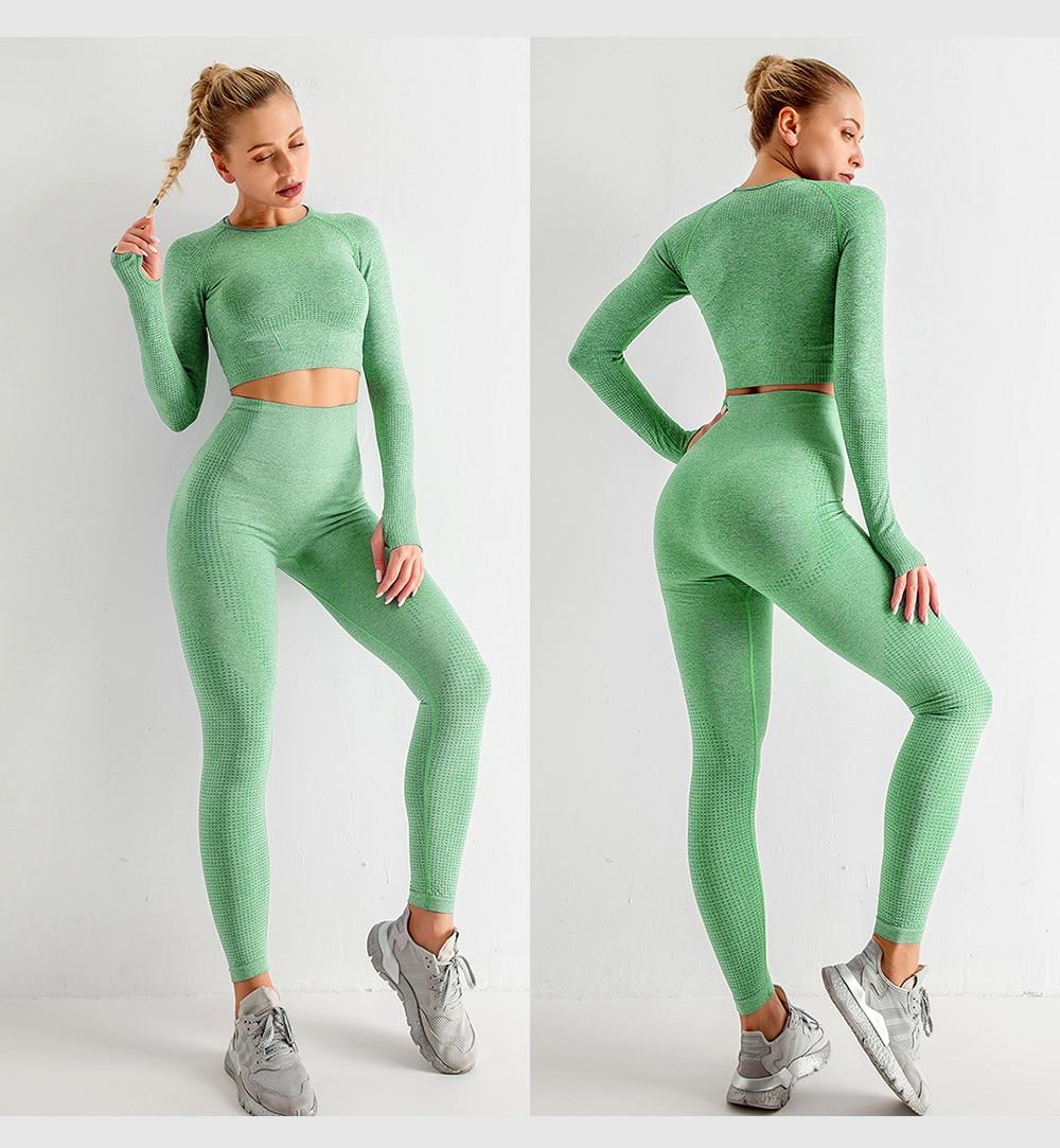 Women's Seamless Gym Leggings, Top, Longsleeve and Shorts Set - Blue Force Sports