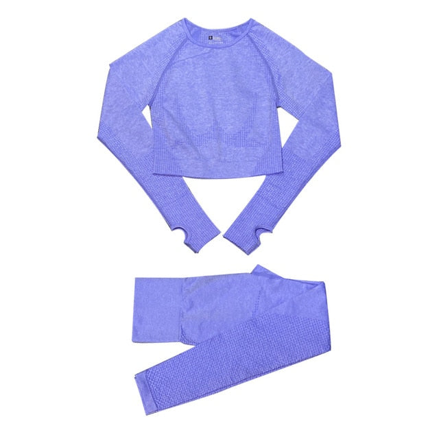 Women's Seamless Gym Leggings, Top, Longsleeve and Shorts Set - Blue Force Sports