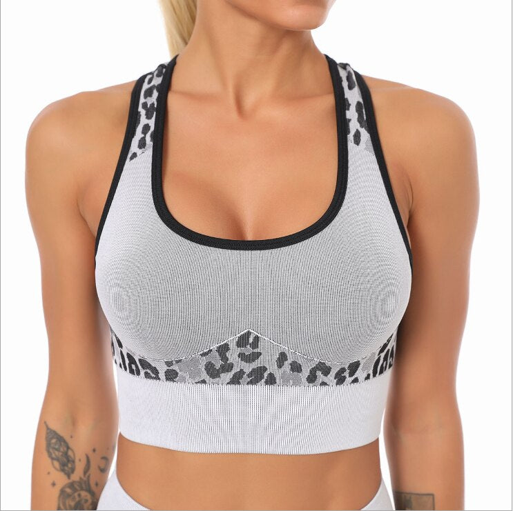 Women's Leopard Detail Sports Bra and Leggings Set - Blue Force Sports