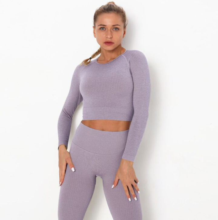 Women's Ribbed Seamless Sports Crop Top and Leggings Set - Blue Force Sports
