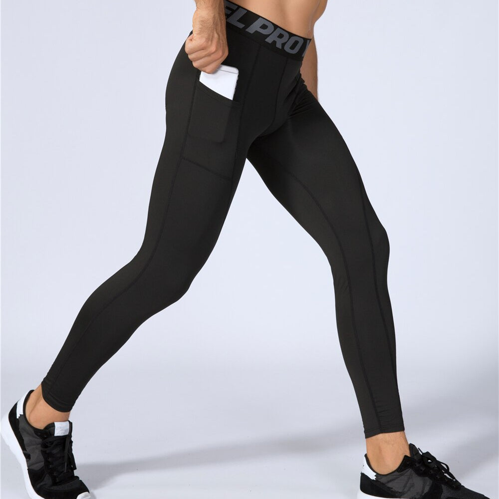 Phone Pocket Elastic Fitness Men's Leggings - Blue Force Sports