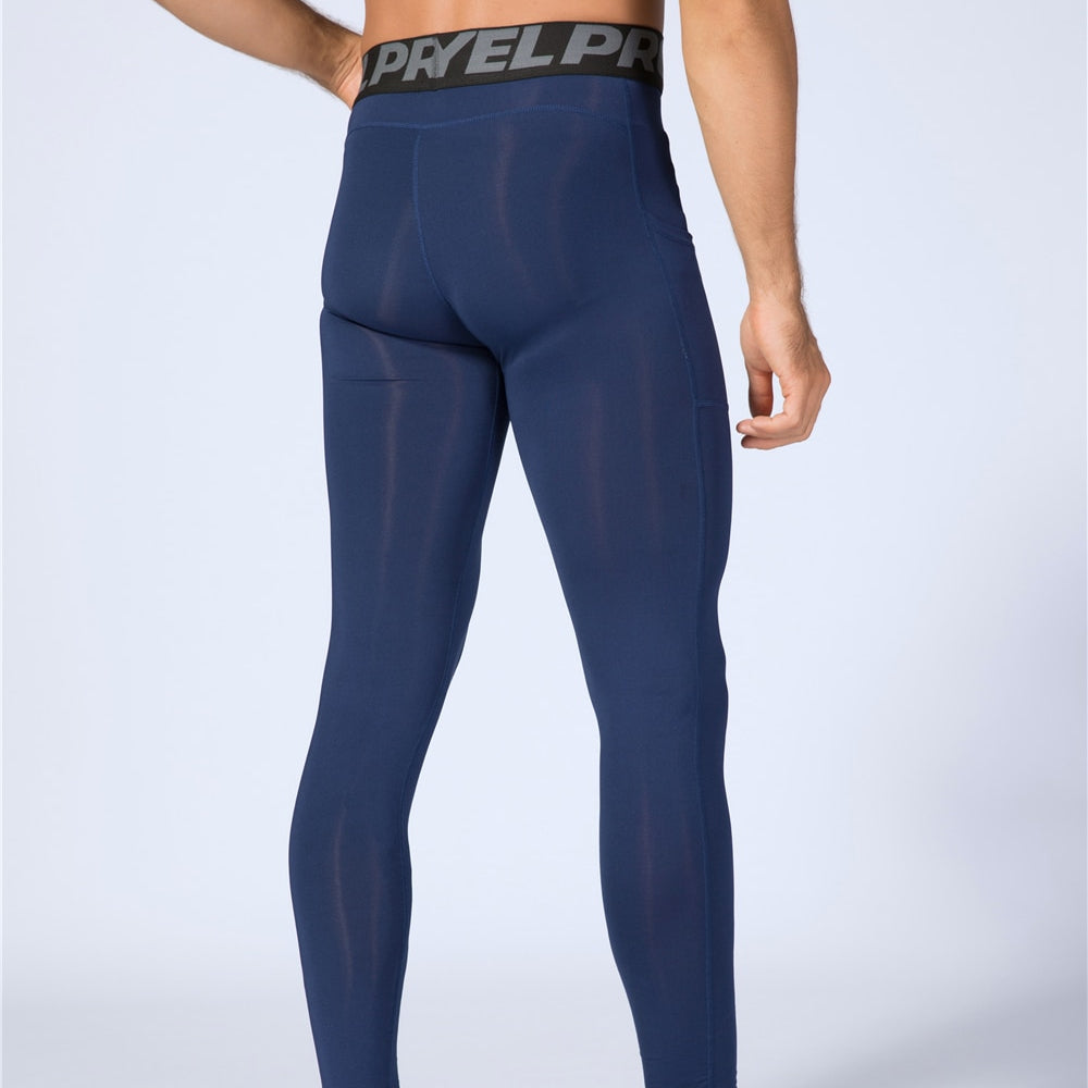 Phone Pocket Elastic Fitness Men's Leggings - Blue Force Sports