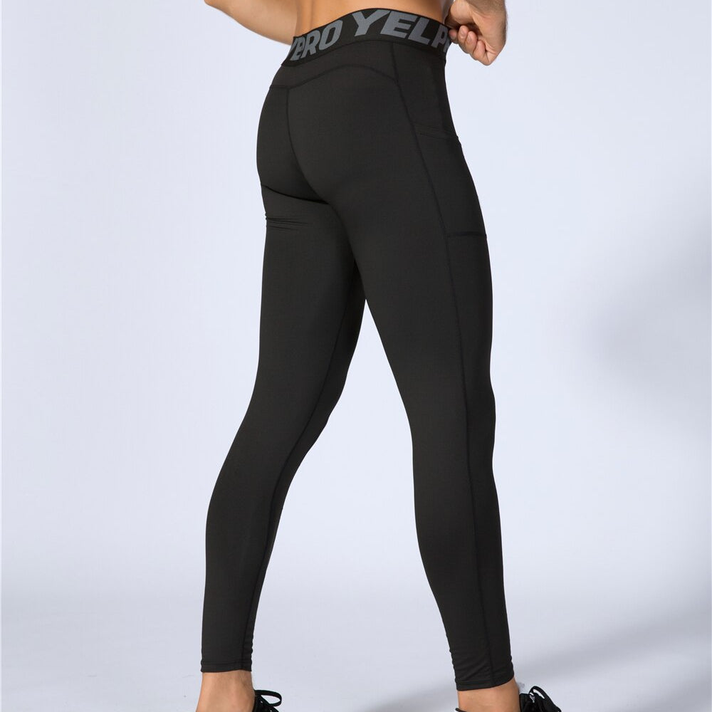 Phone Pocket Elastic Fitness Men's Leggings - Blue Force Sports