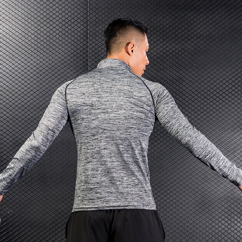 Men Long Sleeve Sports T-Shirt with Zipper - Blue Force Sports