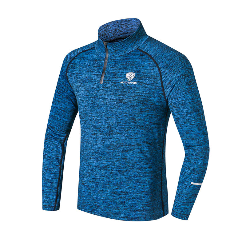 Men Long Sleeve Sports T-Shirt with Zipper - Blue Force Sports