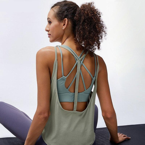 Women's Loose Style Strappy Yoga Top - Blue Force Sports