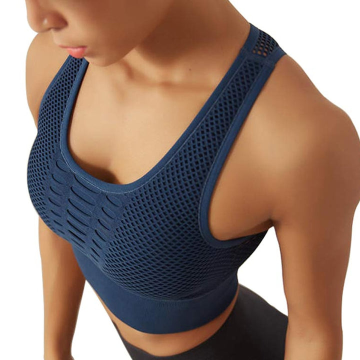 Women's Mesh Breathable Sports Bra with Push Up - Blue Force Sports