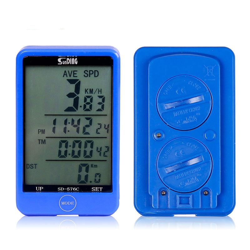 Water-Resistant Wireless LCD Backlight Bicycle Computer - Blue Force Sports