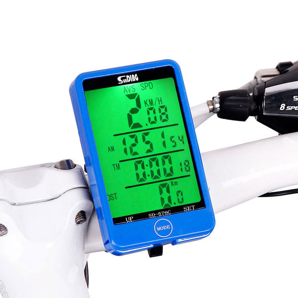 Water-Resistant Wireless LCD Backlight Bicycle Computer - Blue Force Sports